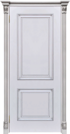 Межкомнатная дверь Итало Багет-32 эмаль белая патина серебро, глухая