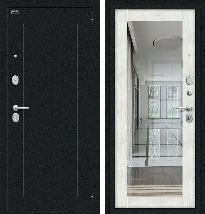 Входная металлическая дверь Флэш Букле черное/Bianco Veralinga