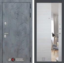 Входная металлическая дверь Бетон с узким зеркалом - Акация светлая горизонтальная