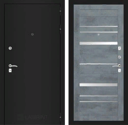 Входная металлическая дверь CLASSIC шагрень черная 20 - Бетон темный, зеркальные вставки