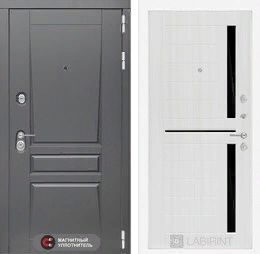 Входная металлическая дверь Платинум 02 - Сандал белый, стекло черное