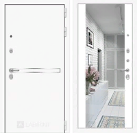 Входная металлическая дверь Лайн WHITE с широким зеркалом - Белый soft