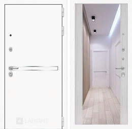 Входная металлическая дверь Лайн WHITE с широким зеркалом - Сандал белый