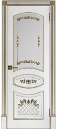 Межкомнатная дверь Алина-2 эмаль белая патина золото, стекло
