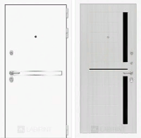Входная металлическая дверь Лайн WHITE 02 - Сандал белый, стекло черное