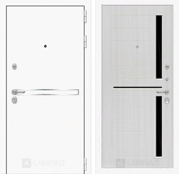 Входная металлическая дверь Лайн WHITE 02 - Сандал белый, стекло черное
