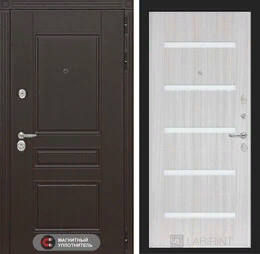 Входная металлическая дверь Мегаполис 01 - Сандал белый, стекло белое