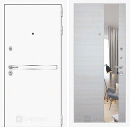Входная металлическая дверь Лайн WHITE с Зеркалом - Акация светлая горизонтальная