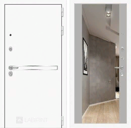 Входная металлическая дверь Лайн WHITE с широким зеркалом - Грей soft