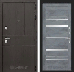 Входная металлическая дверь URBAN 20 - Бетон темный, зеркальные вставки