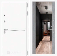 Входная металлическая дверь Лайн WHITE с широким зеркалом - Бетон светлый