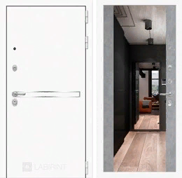 Входная металлическая дверь Лайн WHITE с широким зеркалом - Бетон светлый