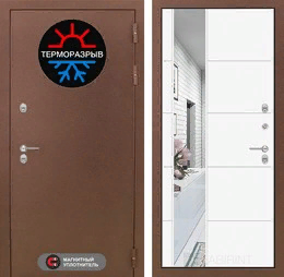 Входная металлическая дверь Термо Магнит с Зеркалом 19 - Белый софт