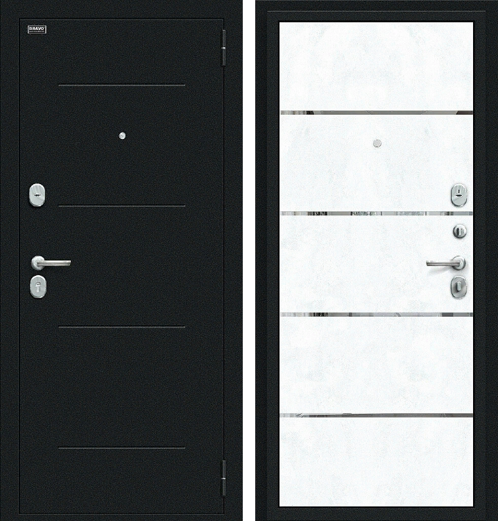 Входная металлическая дверь Лайн Букле черное/Snow Art