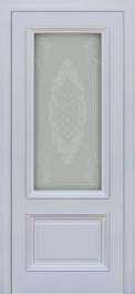 Межкомнатная дверь Неаполь 1 шпон серый шелк Ral 7047, стекло Тоскания