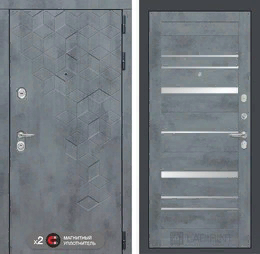 Входная металлическая дверь Бетон 20 - Бетон темный, зеркальные вставки