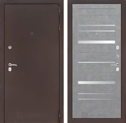 Входная металлическая дверь CLASSIC антик медный 20 - Бетон светлый, зеркальные вставки