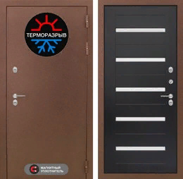 Входная металлическая дверь Термо Магнит 01 - Венге, стекло белое
