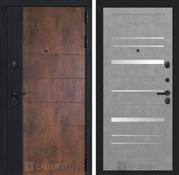 Входная металлическая дверь ТЕХНО 20 - Бетон светлый, зеркальные вставки