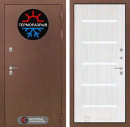 Входная металлическая дверь Термо Магнит 01 - Сандал белый, стекло белое