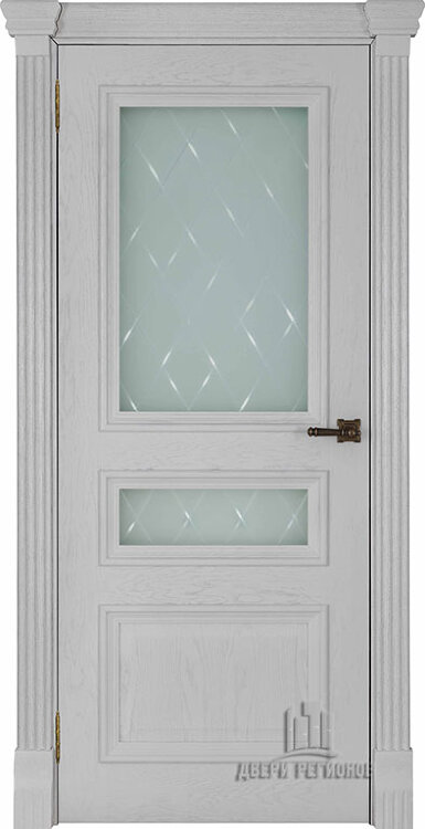 Межкомнатная дверь Барселона perla с широким фигурным багетом, стекло Квадро