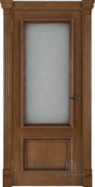 Межкомнатная дверь Корсика Patina Antico с широким фигурным багетом, стекло Квадро