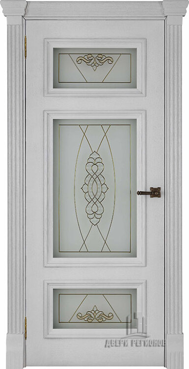 Межкомнатная дверь Мадрид perla с широким фигурным багетом, стекло Мираж