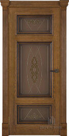 Межкомнатная дверь Мадрид Patina Antico с широким фигурным багетом, стекло мираж