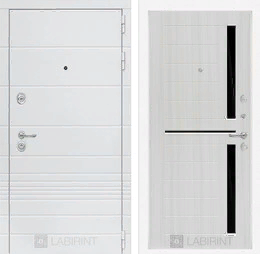 Входная металлическая дверь Трендо 02 - Сандал белый, стекло черное